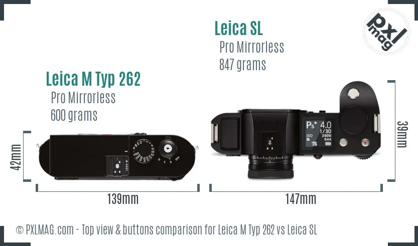 Leica M Typ 262 vs Leica SL top view buttons comparison