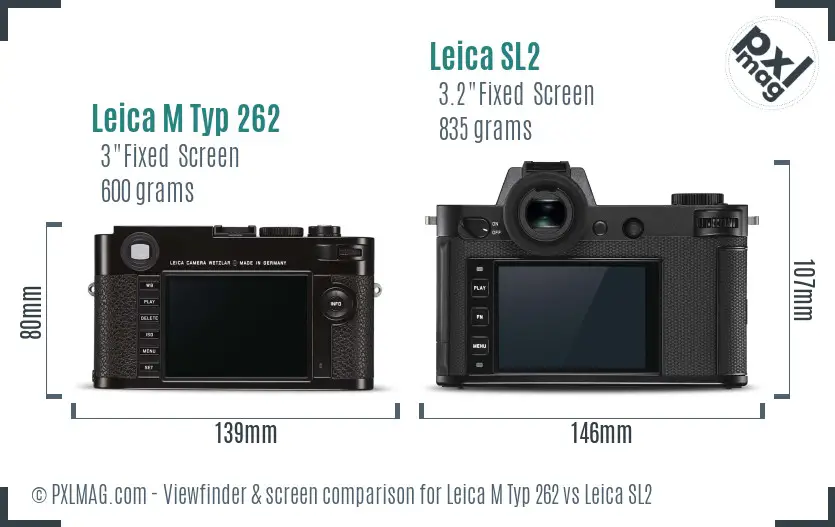 Leica M Typ 262 vs Leica SL2 Screen and Viewfinder comparison