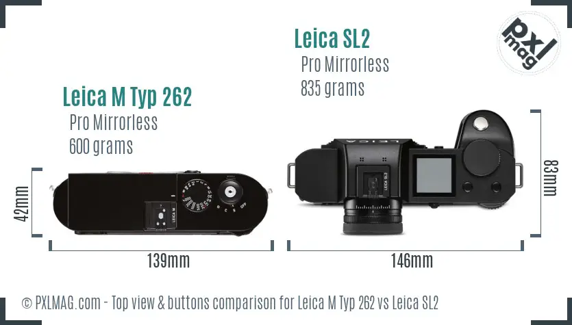 Leica M Typ 262 vs Leica SL2 top view buttons comparison