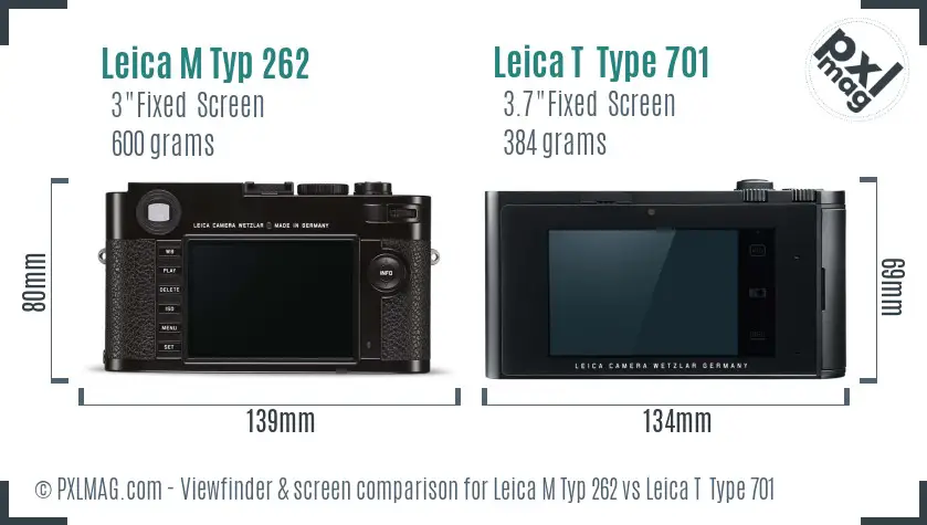 Leica M Typ 262 vs Leica T  Type 701 Screen and Viewfinder comparison