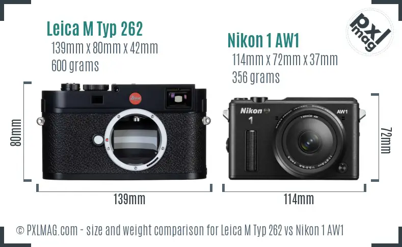 Leica M Typ 262 vs Nikon 1 AW1 size comparison