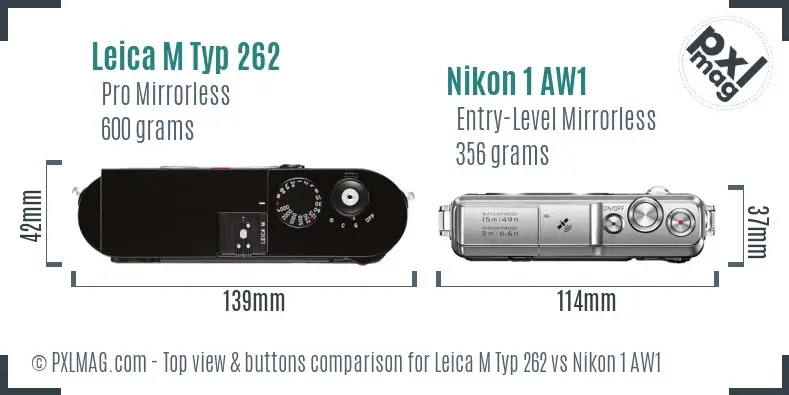 Leica M Typ 262 vs Nikon 1 AW1 top view buttons comparison
