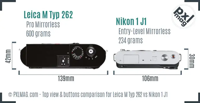 Leica M Typ 262 vs Nikon 1 J1 top view buttons comparison