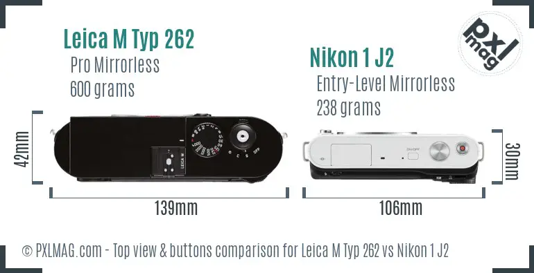 Leica M Typ 262 vs Nikon 1 J2 top view buttons comparison