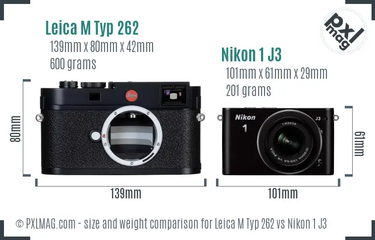 Leica M Typ 262 vs Nikon 1 J3 size comparison