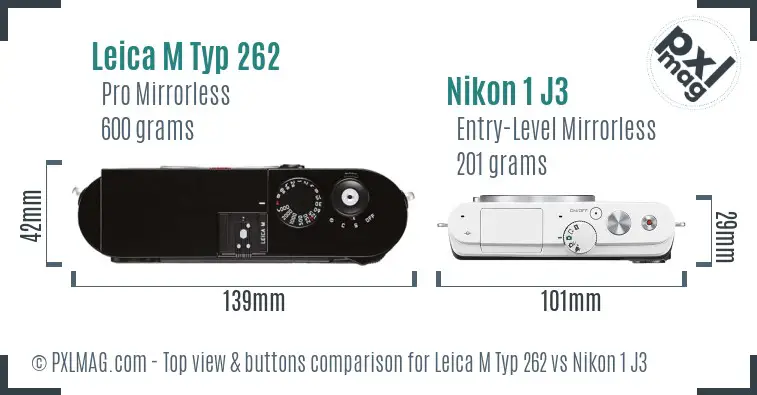 Leica M Typ 262 vs Nikon 1 J3 top view buttons comparison