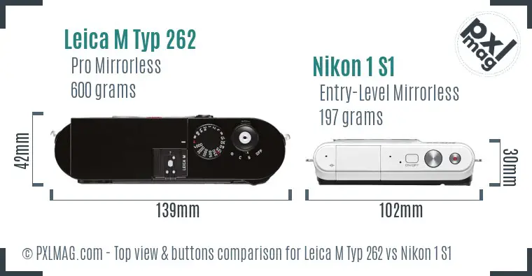 Leica M Typ 262 vs Nikon 1 S1 top view buttons comparison