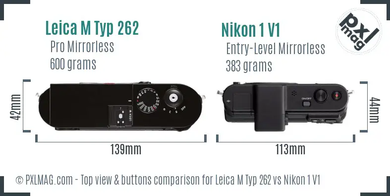 Leica M Typ 262 vs Nikon 1 V1 top view buttons comparison