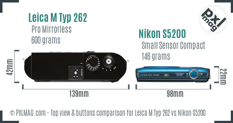 Leica M Typ 262 vs Nikon S5200 top view buttons comparison