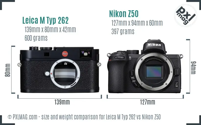 Leica M Typ 262 vs Nikon Z50 size comparison