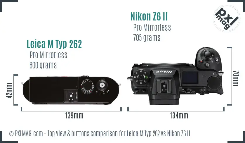 Leica M Typ 262 vs Nikon Z6 II top view buttons comparison