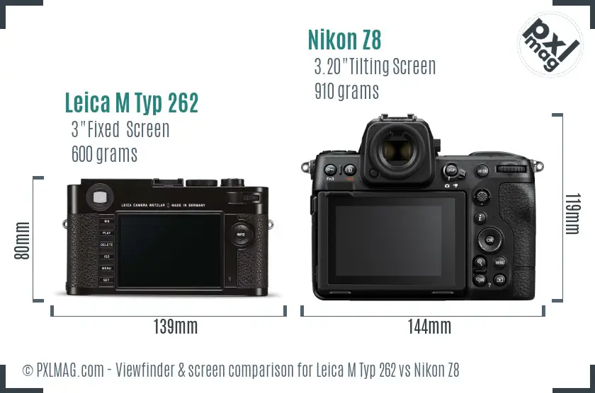 Leica M Typ 262 vs Nikon Z8 Screen and Viewfinder comparison