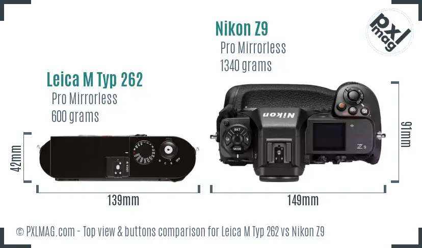 Leica M Typ 262 vs Nikon Z9 top view buttons comparison