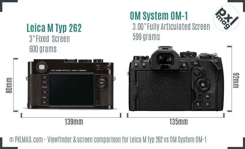 Leica M Typ 262 vs OM System OM-1 Screen and Viewfinder comparison