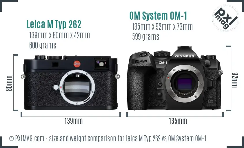 Leica M Typ 262 vs OM System OM-1 size comparison
