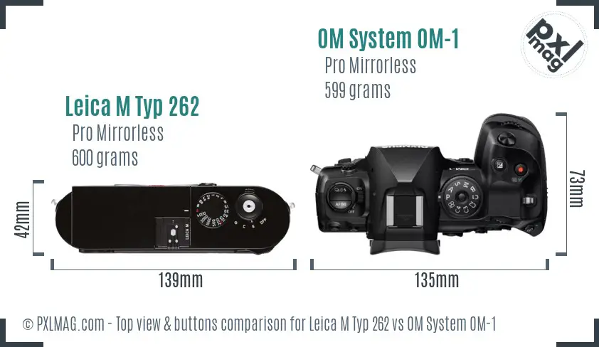 Leica M Typ 262 vs OM System OM-1 top view buttons comparison
