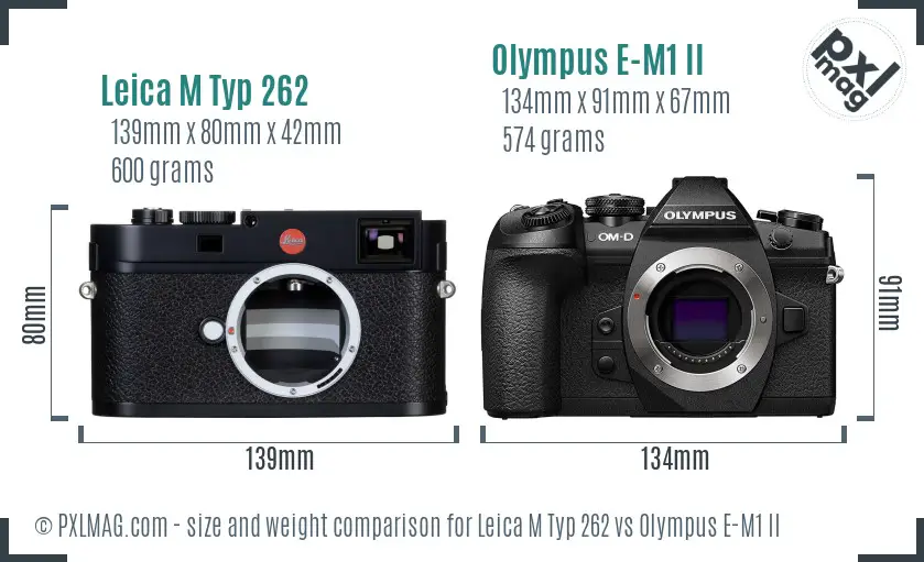 Leica M Typ 262 vs Olympus E-M1 II size comparison