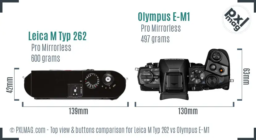 Leica M Typ 262 vs Olympus E-M1 top view buttons comparison