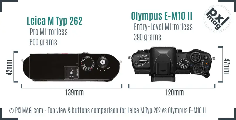 Leica M Typ 262 vs Olympus E-M10 II top view buttons comparison