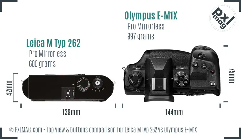 Leica M Typ 262 vs Olympus E-M1X top view buttons comparison
