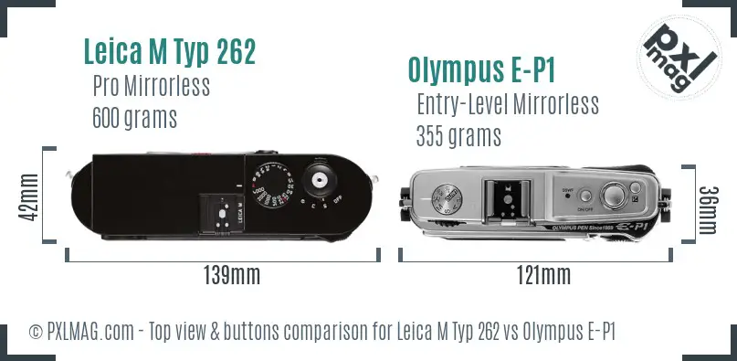 Leica M Typ 262 vs Olympus E-P1 top view buttons comparison Leica M Typ 262 vs Olympus E-P1 top view buttons comparison