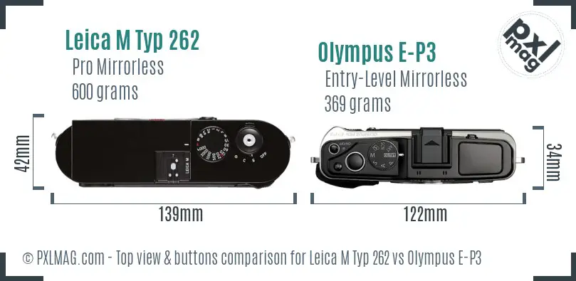 Leica M Typ 262 vs Olympus E-P3 top view buttons comparison