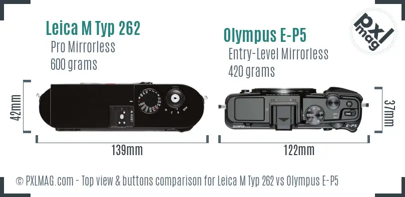 Leica M Typ 262 vs Olympus E-P5 top view buttons comparison Leica M Typ 262 vs Olympus E-P5 top view buttons comparison