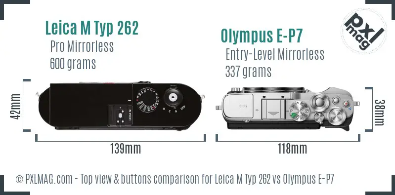 Leica M Typ 262 vs Olympus E-P7 top view buttons comparison Leica M Typ 262 vs Olympus E-P7 top view buttons comparison