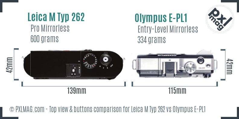 Leica M Typ 262 vs Olympus E-PL1 top view buttons comparison