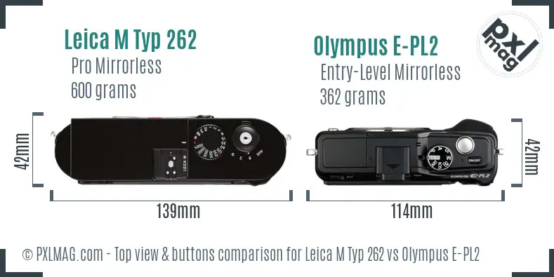 Leica M Typ 262 vs Olympus E-PL2 top view buttons comparison