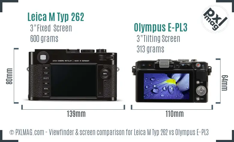 Leica M Typ 262 vs Olympus E-PL3 Screen and Viewfinder comparison