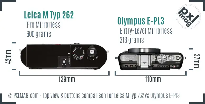 Leica M Typ 262 vs Olympus E-PL3 top view buttons comparison