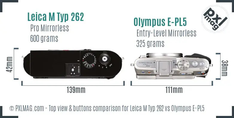 Leica M Typ 262 vs Olympus E-PL5 top view buttons comparison