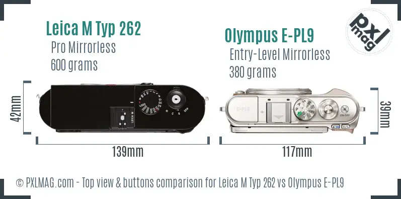 Leica M Typ 262 vs Olympus E-PL9 top view buttons comparison