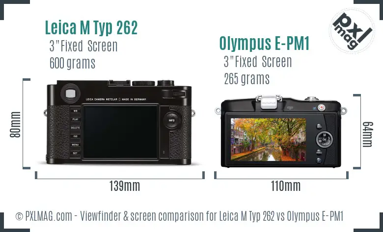 Leica M Typ 262 vs Olympus E-PM1 Screen and Viewfinder comparison