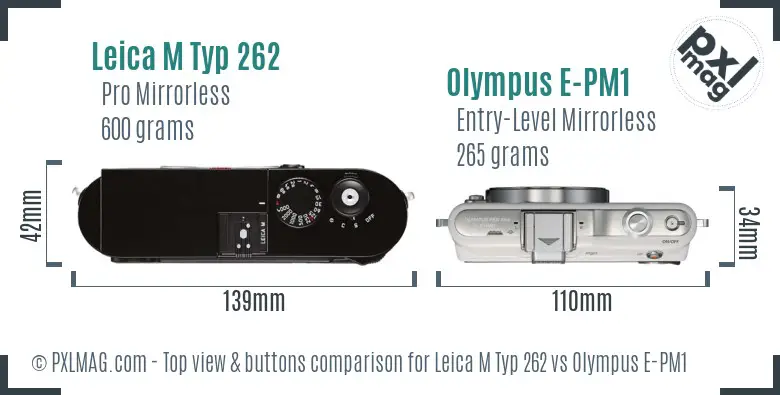 Leica M Typ 262 vs Olympus E-PM1 top view buttons comparison