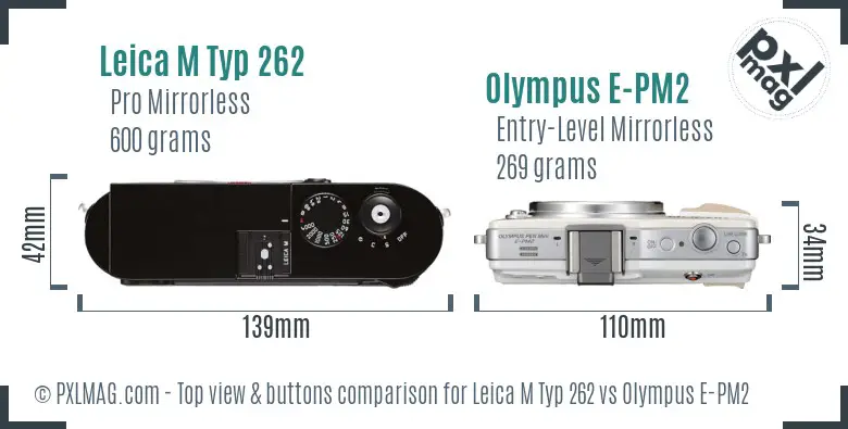 Leica M Typ 262 vs Olympus E-PM2 top view buttons comparison