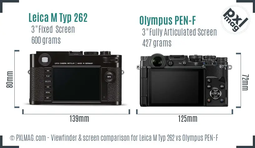 Leica M Typ 262 vs Olympus PEN-F Screen and Viewfinder comparison