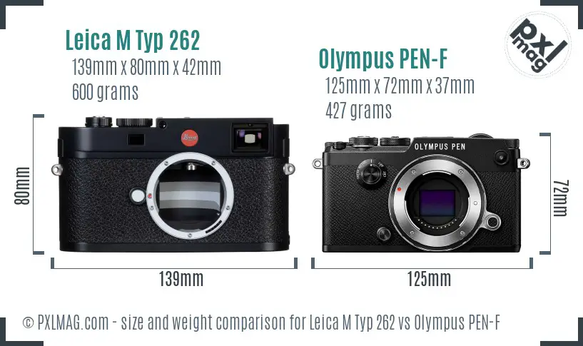 Leica M Typ 262 vs Olympus PEN-F size comparison