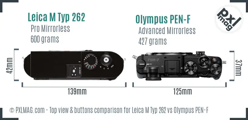 Leica M Typ 262 vs Olympus PEN-F top view buttons comparison