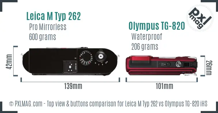 Leica M Typ 262 vs Olympus TG-820 iHS top view buttons comparison