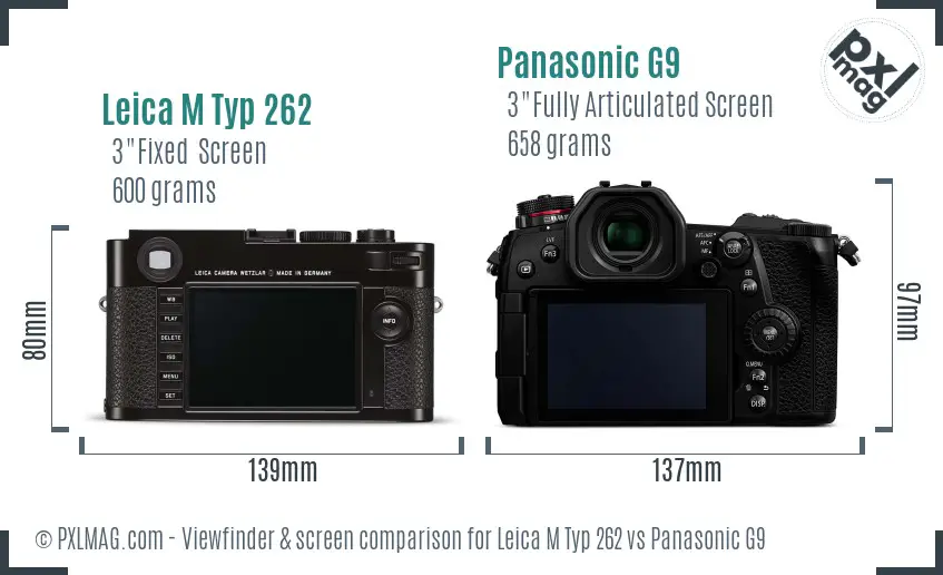 Leica M Typ 262 vs Panasonic G9 Screen and Viewfinder comparison
