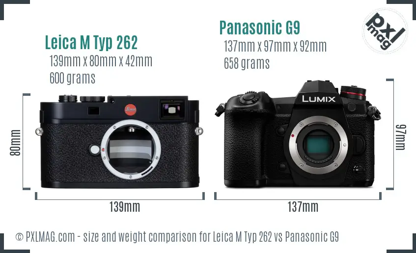 Leica M Typ 262 vs Panasonic G9 size comparison