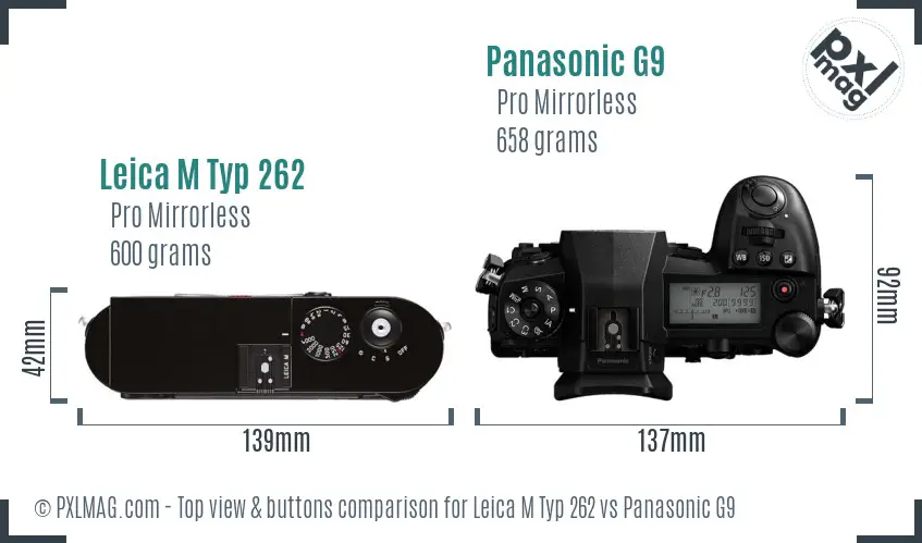 Leica M Typ 262 vs Panasonic G9 top view buttons comparison