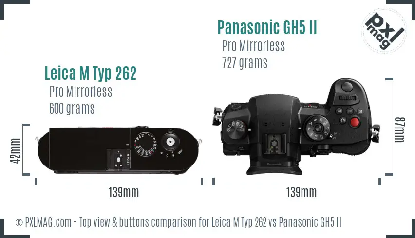 Leica M Typ 262 vs Panasonic GH5 II top view buttons comparison