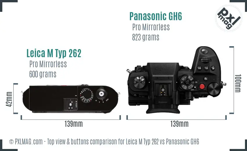 Leica M Typ 262 vs Panasonic GH6 top view buttons comparison