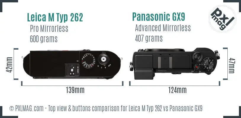 Leica M Typ 262 vs Panasonic GX9 top view buttons comparison