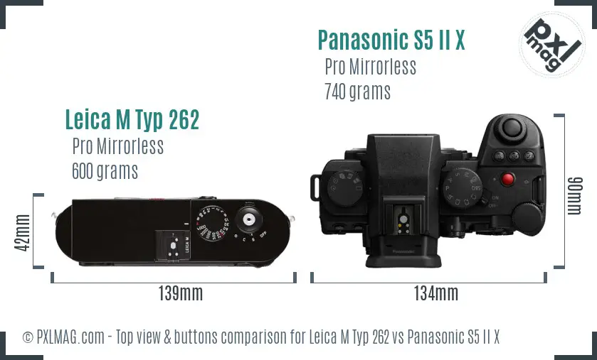 Leica M Typ 262 vs Panasonic S5 II X top view buttons comparison