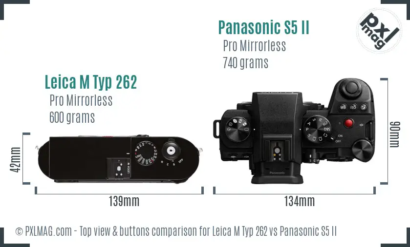 Leica M Typ 262 vs Panasonic S5 II top view buttons comparison