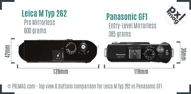 Leica M Typ 262 vs Panasonic GF1 top view buttons comparison